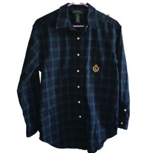 Ralph Lauren Green Blue Plaid Shirt Size 10 Button